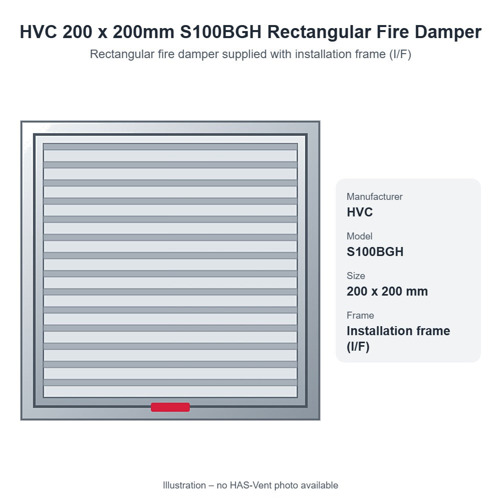 HVC 200 x 200mm S100BGH Rectangular Fire Damper with I/F