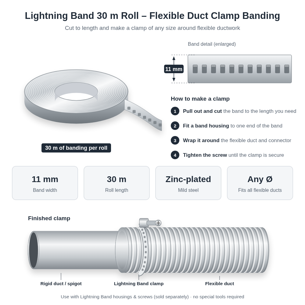 Lightning Band 30m Roll – Flexible Duct Clamp Banding