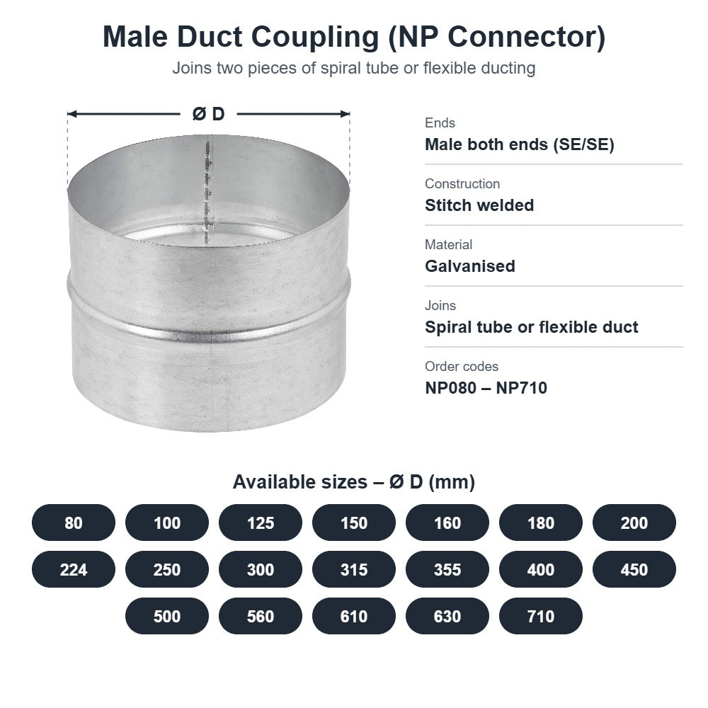 Male Duct Coupling (NP Connector) – 80mm to 710mm Diameter