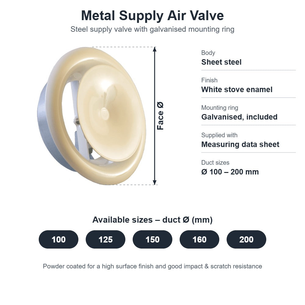 Metal Supply Air Valve with Mounting Ring – 100mm to 200mm