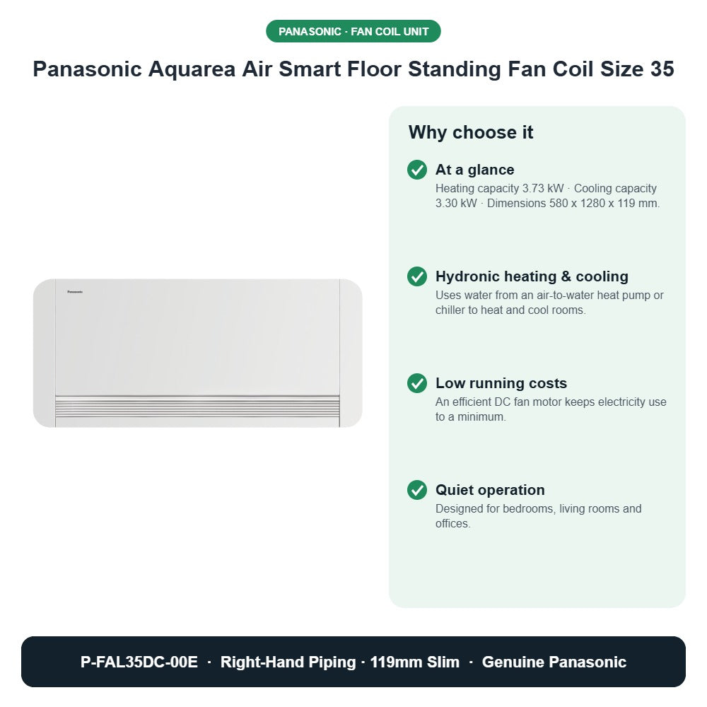 Panasonic Aquarea Air Smart Floor Standing Fan Coil Size 35 – P-FAL35DC-00E key benefits