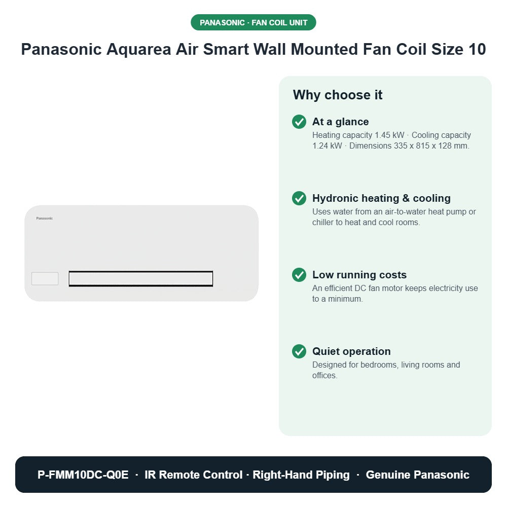 Panasonic Aquarea Air Smart Wall Mounted Fan Coil Size 10 – P-FMM10DC-Q0E key benefits