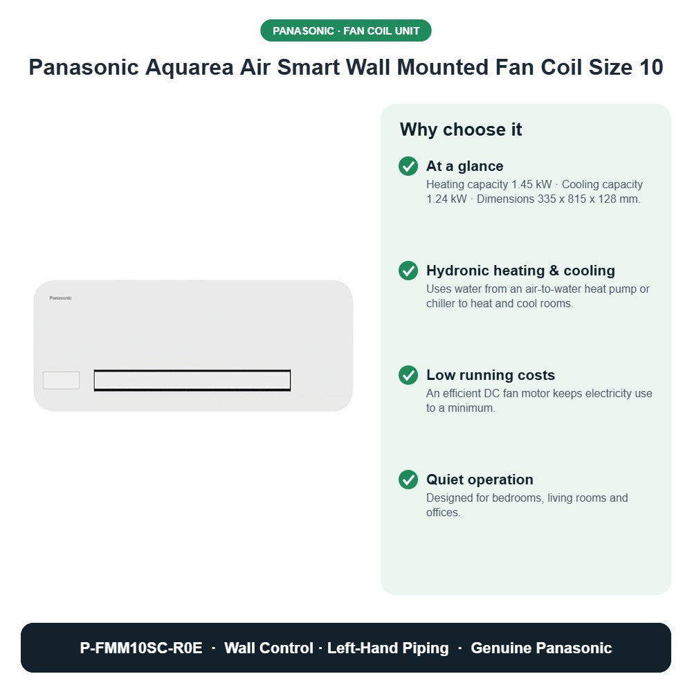 Panasonic Aquarea Air Smart Wall Mounted Fan Coil Size 10 – P-FMM10SC-R0E key benefits