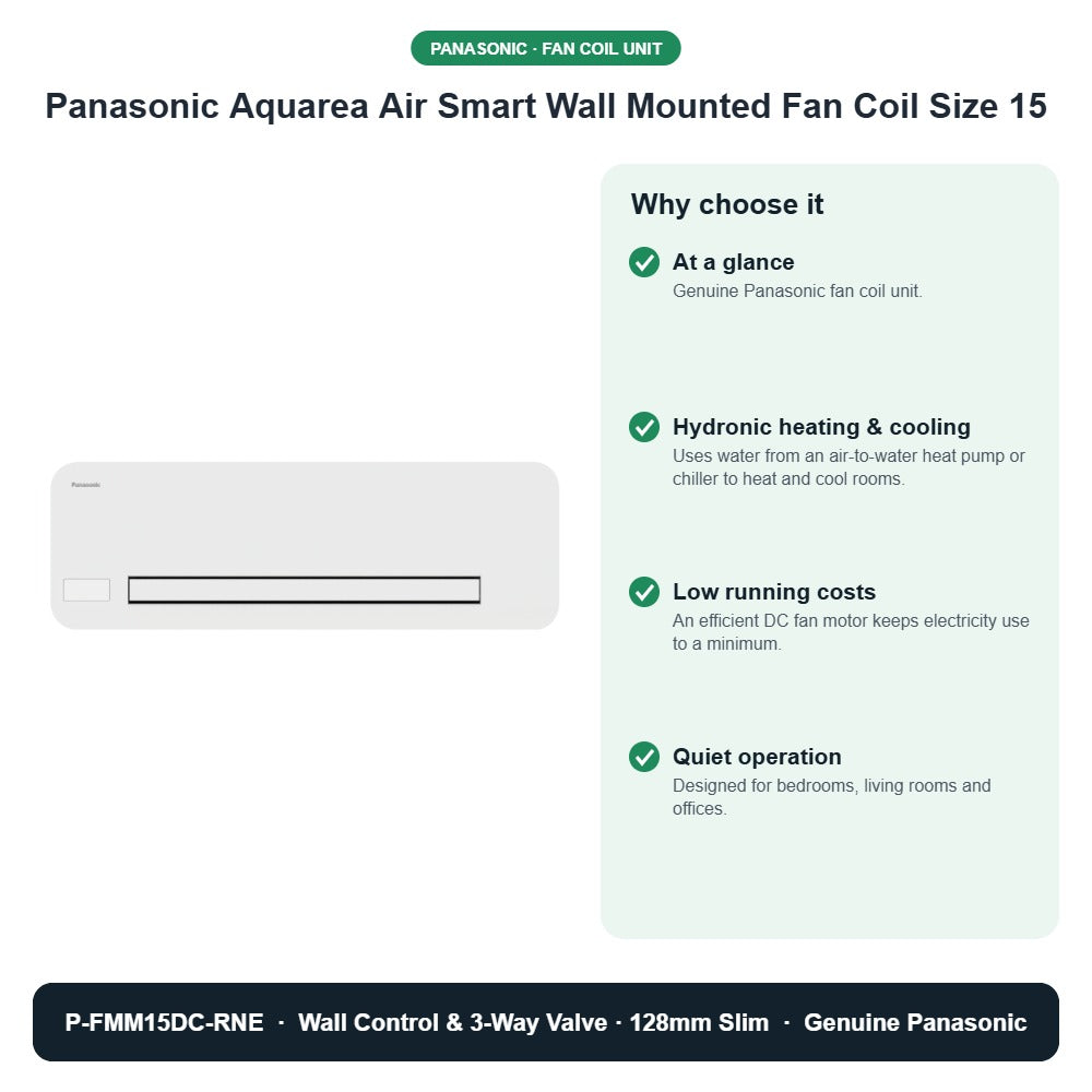 Panasonic Aquarea Air Smart Wall Mounted Fan Coil Size 15 – P-FMM15DC-RNE key benefits