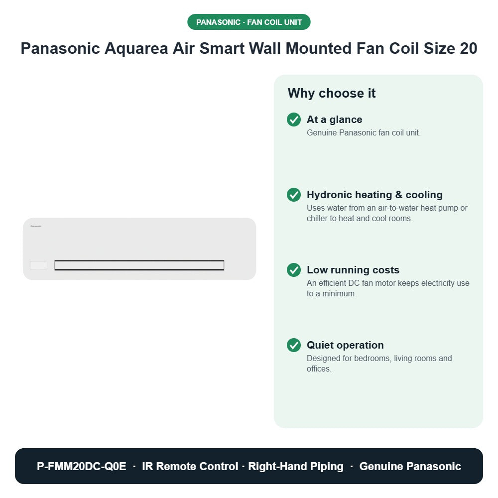 Panasonic Aquarea Air Smart Wall Mounted Fan Coil Size 20 – P-FMM20DC-Q0E key benefits