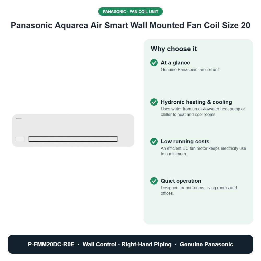 Panasonic Aquarea Air Smart Wall Mounted Fan Coil Size 20 – P-FMM20DC-R0E key benefits