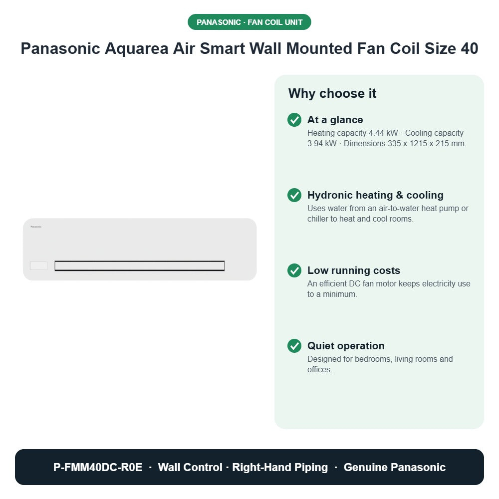 Panasonic Aquarea Air Smart Wall Mounted Fan Coil Size 40 – P-FMM40DC-R0E key benefits