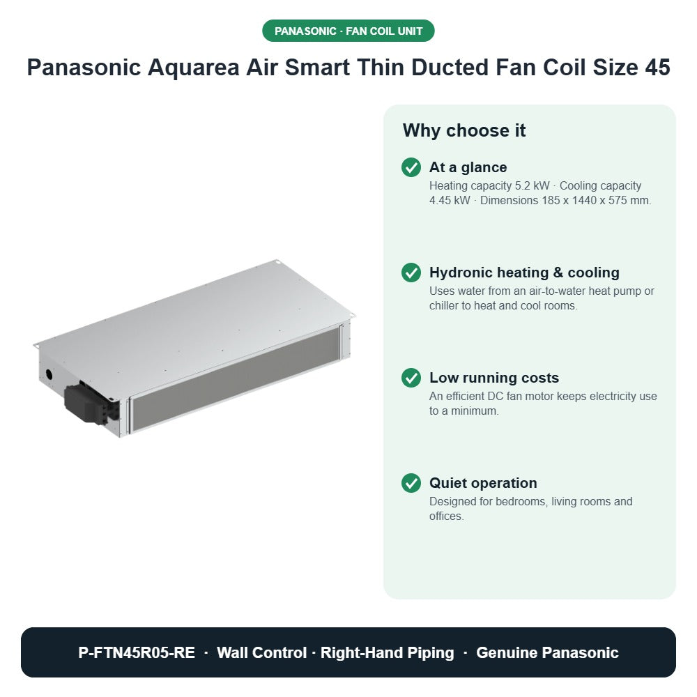 Panasonic Aquarea Air Smart Thin Ducted Fan Coil Size 45 – P-FTN45R05-RE key benefits