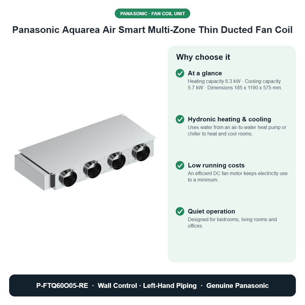 Panasonic Aquarea Air Smart Multi-Zone Thin Ducted Fan Coil – P-FTQ60O05-RE key benefits