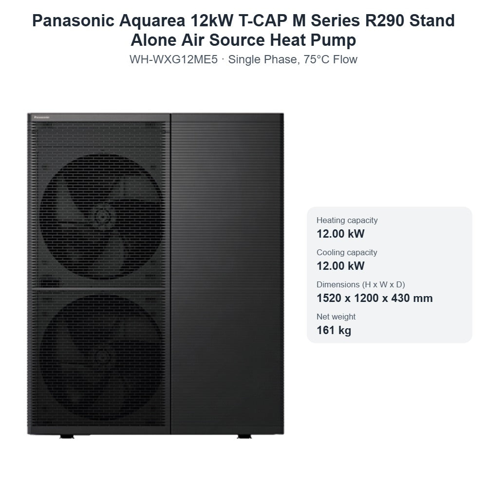 Panasonic Aquarea WH-WXG12ME5 12kW T-CAP M Series R290 Stand Alone Air Source Heat Pump – Single Phase, 75°C Flow