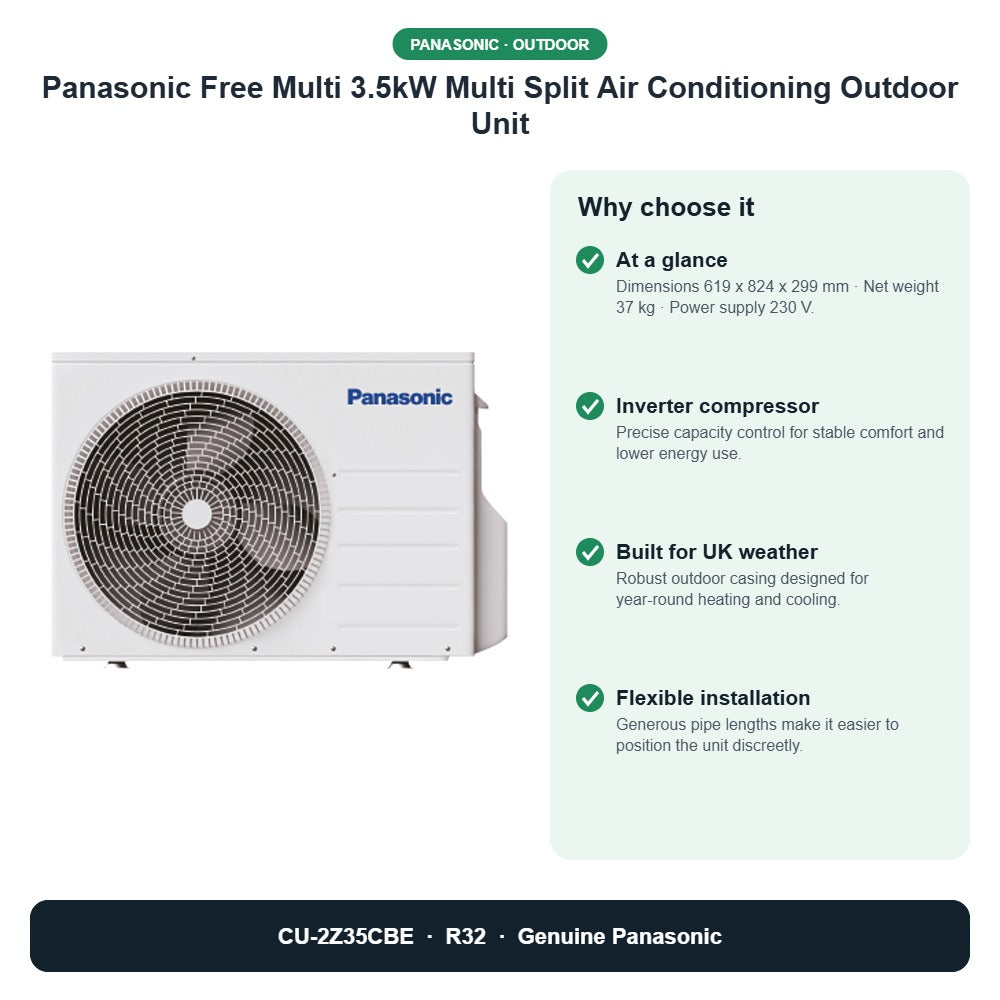 Panasonic Free Multi 3.5kW Multi Split Air Conditioning Outdoor Unit – CU-2Z35CBE key benefits