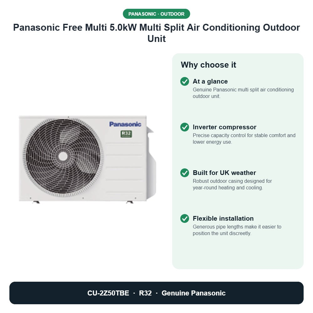 Panasonic Free Multi 5.0kW Multi Split Air Conditioning Outdoor Unit – CU-2Z50TBE key benefits