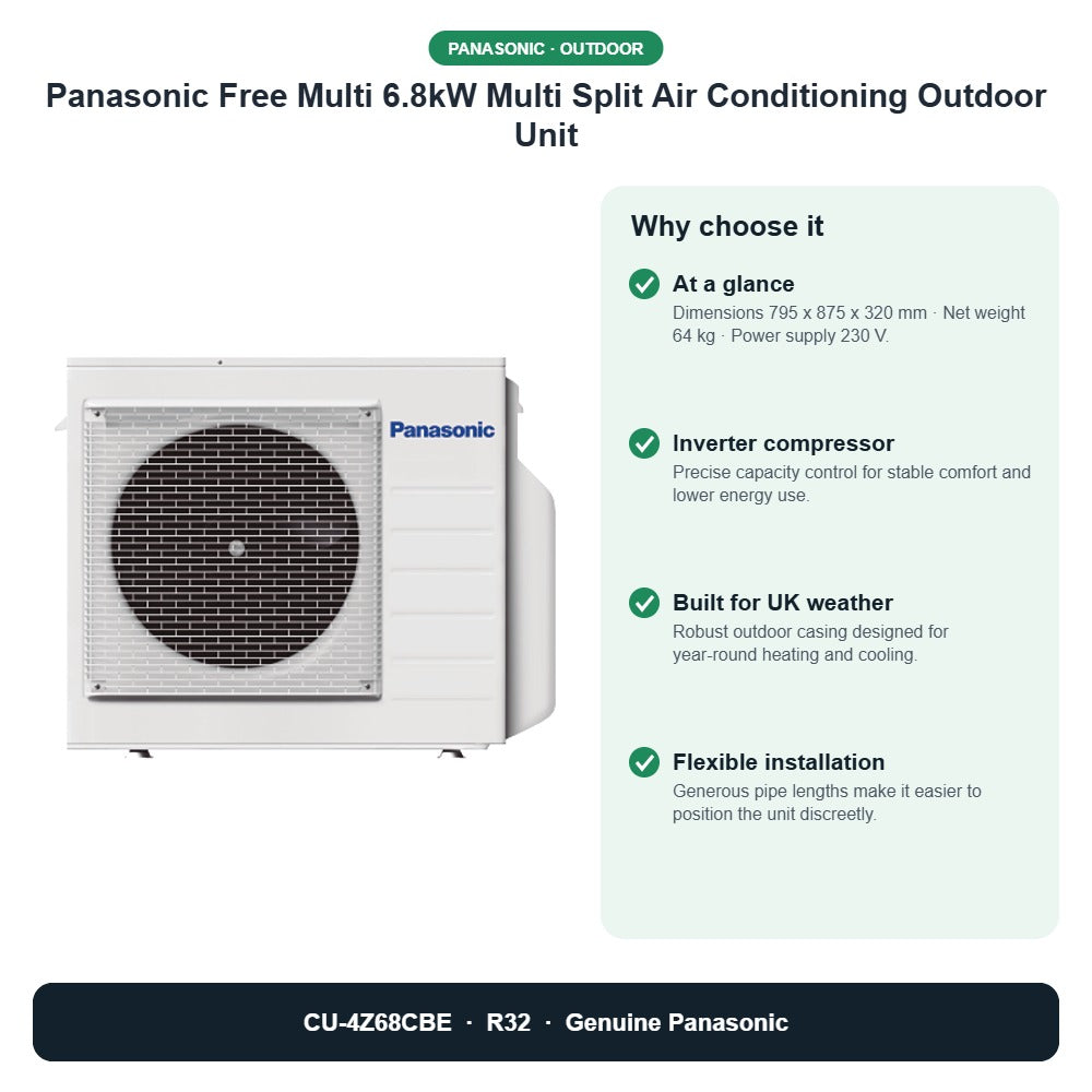 Panasonic Free Multi 6.8kW Multi Split Air Conditioning Outdoor Unit – CU-4Z68CBE key benefits
