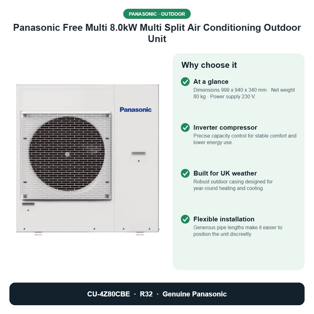 Panasonic Free Multi 8.0kW Multi Split Air Conditioning Outdoor Unit – CU-4Z80CBE key benefits