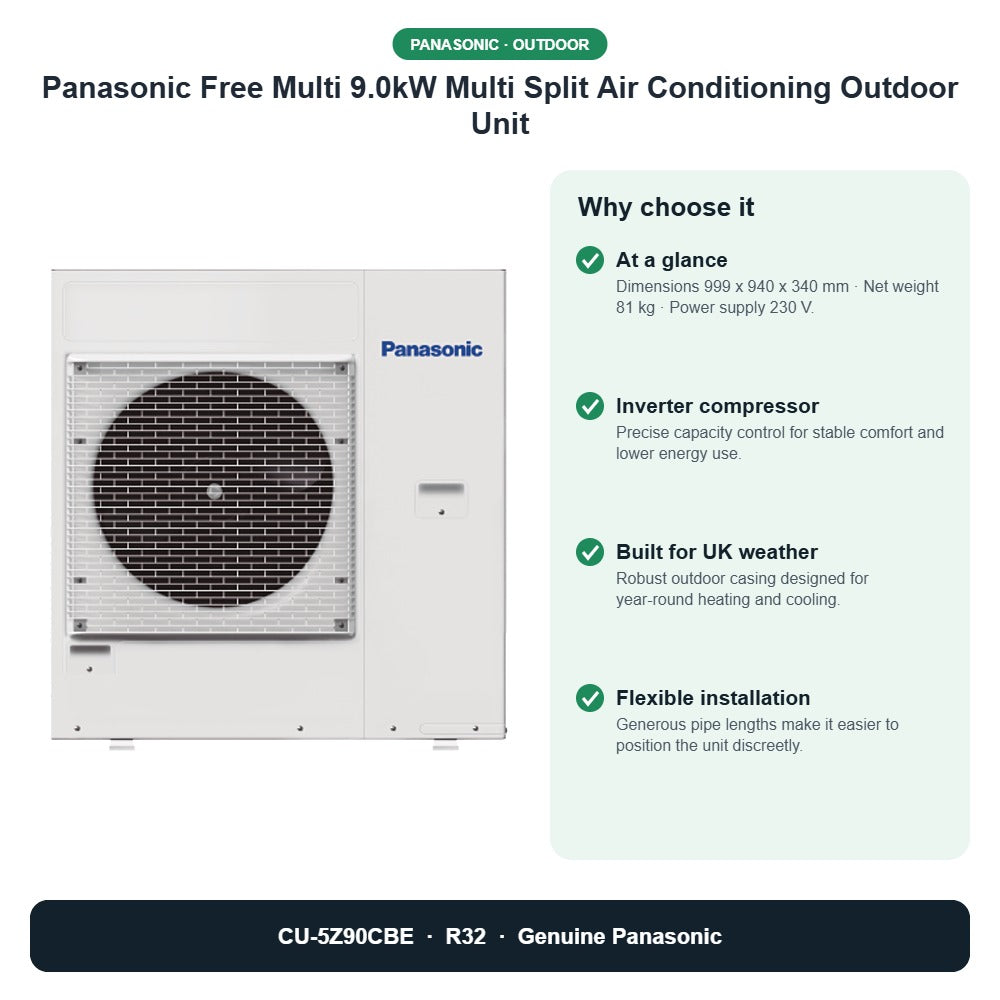 Panasonic Free Multi 9.0kW Multi Split Air Conditioning Outdoor Unit – CU-5Z90CBE key benefits