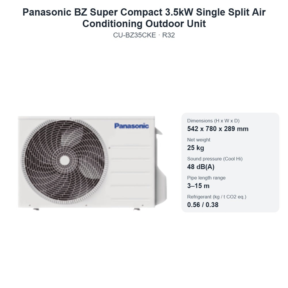 Panasonic CU-BZ35CKE BZ Super Compact 3.5kW Single Split Air Conditioning Outdoor Unit – R32
