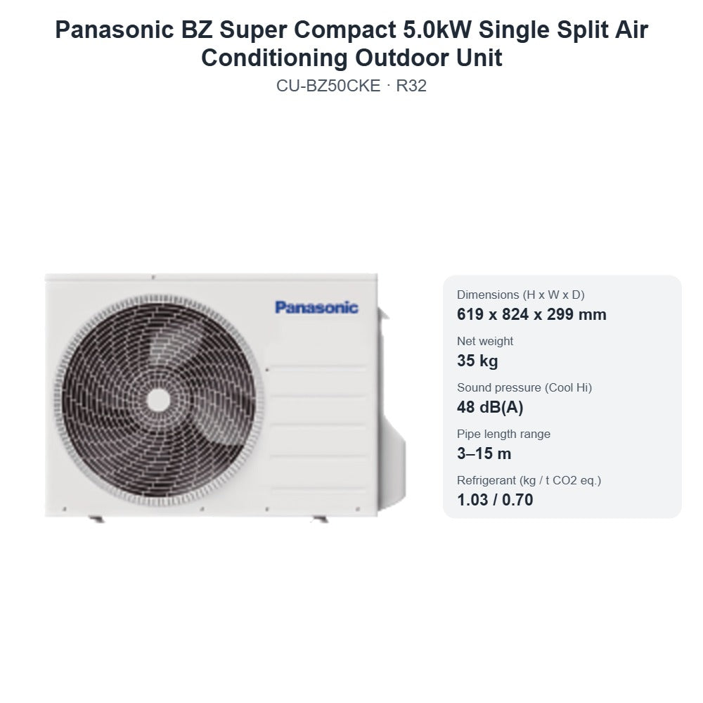 Panasonic CU-BZ50CKE BZ Super Compact 5.0kW Single Split Air Conditioning Outdoor Unit – R32