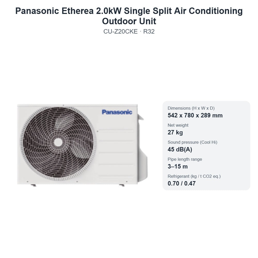 Panasonic CU-Z20CKE Etherea 2.0kW Single Split Air Conditioning Outdoor Unit – R32