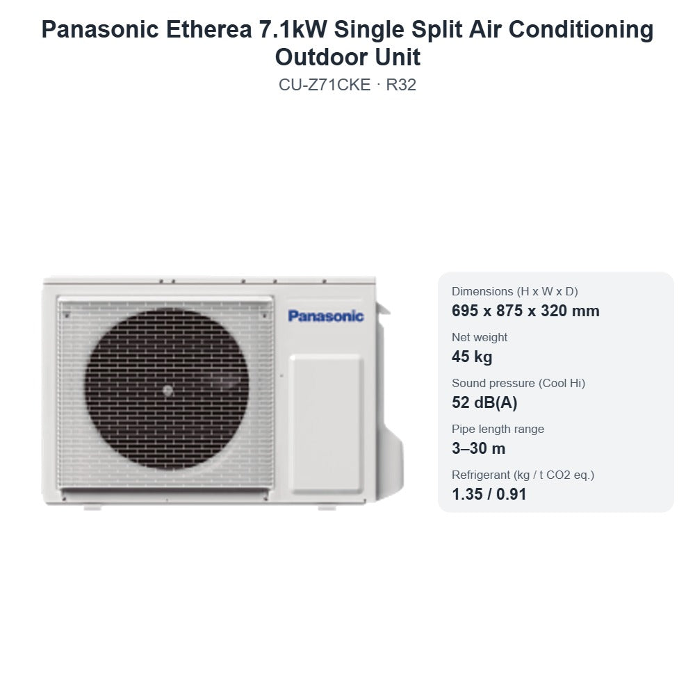 Panasonic CU-Z71CKE Etherea 7.1kW Single Split Air Conditioning Outdoor Unit – R32
