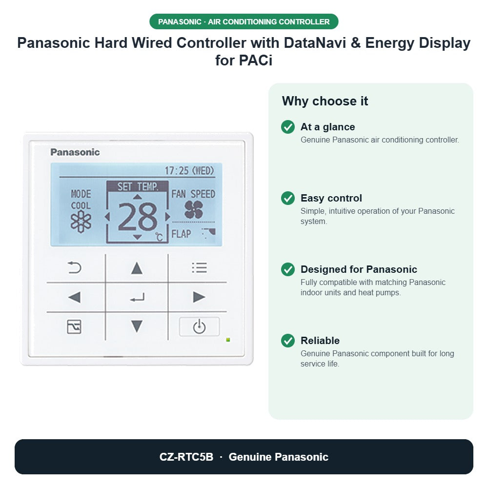 Panasonic Hard Wired Controller with DataNavi & Energy Display for PACi – CZ-RTC5B key benefits