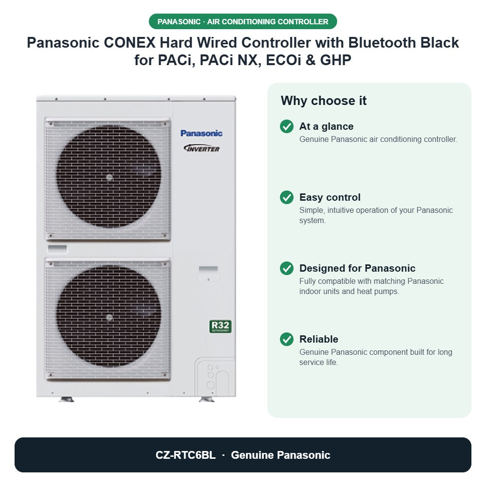 Panasonic CONEX Hard Wired Controller with Bluetooth Black for PACi, PACi NX, ECOi & GHP – CZ-RTC6BL key benefits