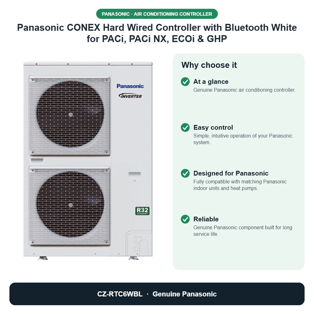 Panasonic CONEX Hard Wired Controller with Bluetooth White for PACi, PACi NX, ECOi & GHP – CZ-RTC6WBL key benefits