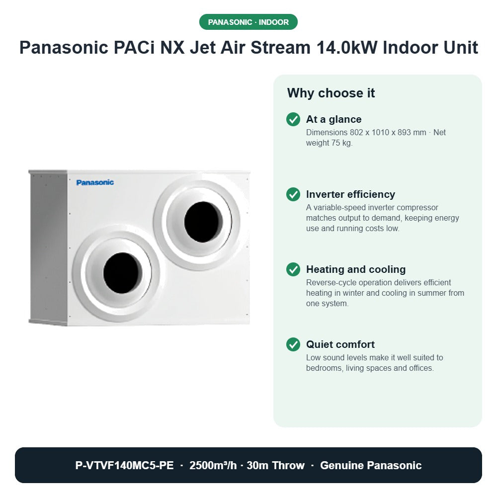 Panasonic PACi NX Jet Air Stream 14.0kW Indoor Unit – P-VTVF140MC5-PE key benefits