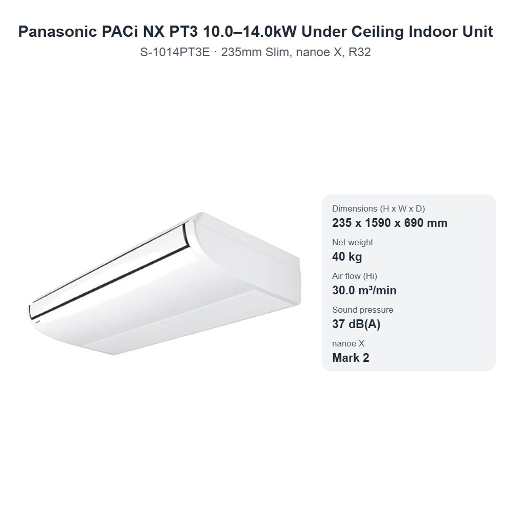PureClima-Panasonic-S-1014PT3E-PACi-NX-PT3-10.0-14.0kW-Under-Ceiling-Indoor-Unit-235mm-Slim-nanoe-X-R32