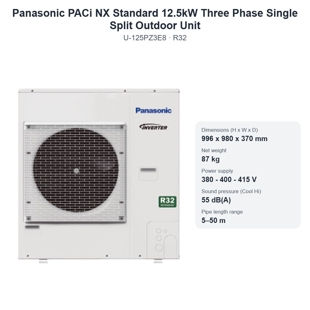 Panasonic U-125PZ3E8 PACi NX Standard 12.5kW Three Phase Single Split Outdoor Unit – R32