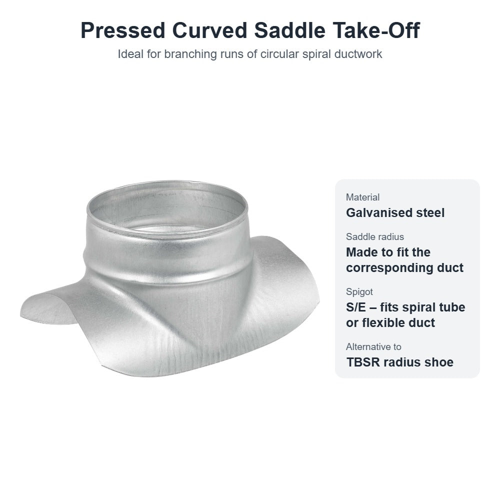 Pressed Curved Saddle Take-Off for Spiral Duct – Galvanised