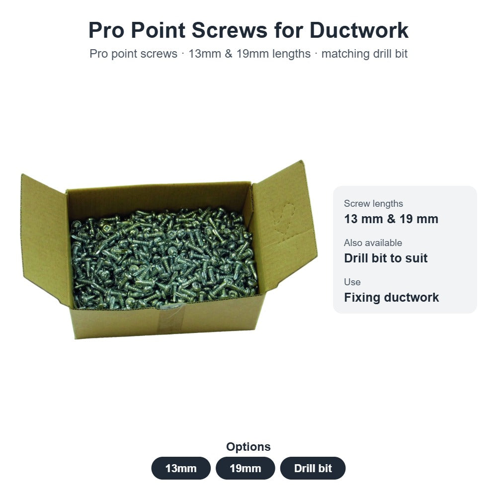 Pro Point Screws for Ductwork – 13mm & Drill Bit