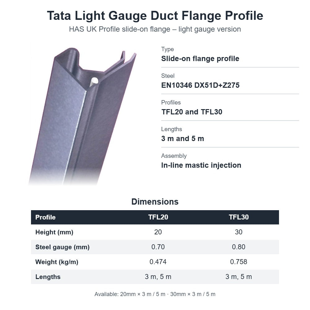 Tata Light Gauge Duct Flange Profile – 20mm & 30mm